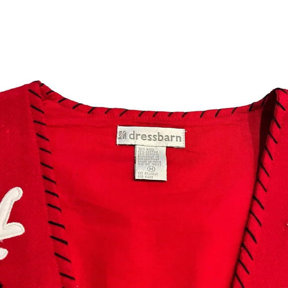 Vintage Dress Barn Red Wool Blend Reindeer Applique Vest Medium - Picture 4 of 9